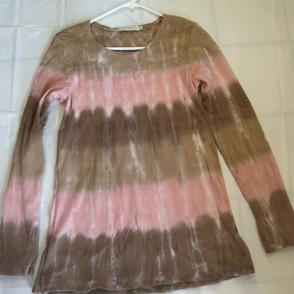 Brown and Pink Long Sleeve Tie-Dye Tee